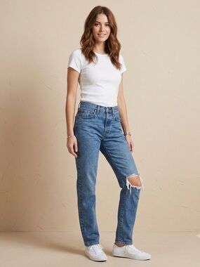 Levi’s 501 Original 27x30 Button Fly Distressed Straight Leg Jeans Indigo Blue